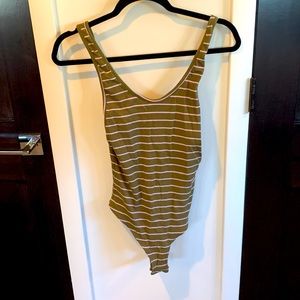 Urban outfitters green with pink striped onesie. Low back. Barley worn. Size L